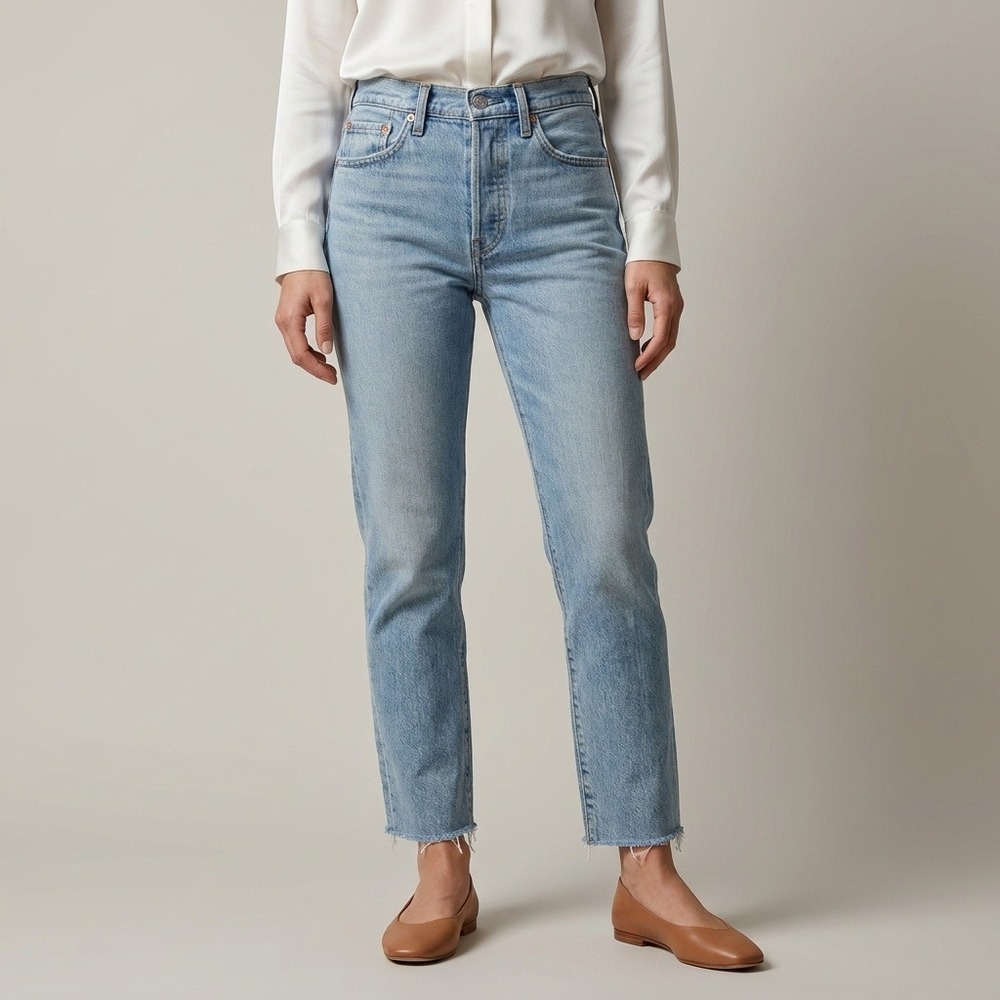 Levis Premium Wedgie Straight Jeans Womens 24 Light Wash High Rise Button Fly